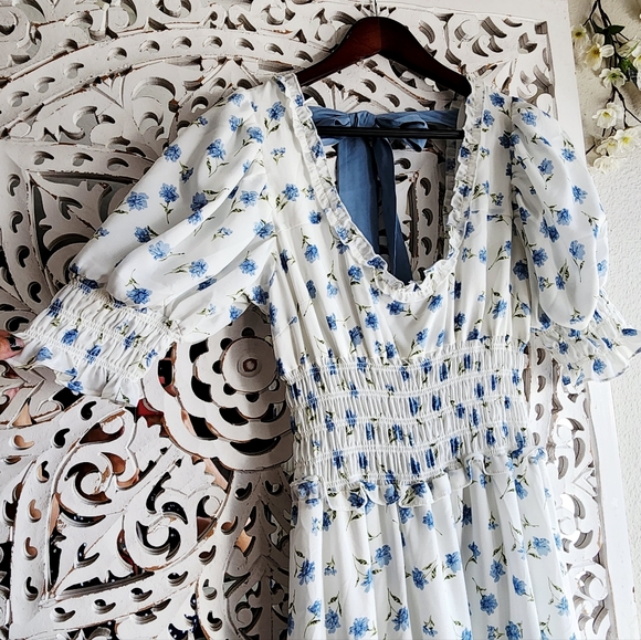 Sister Jane perennial tiered floral bow prairie style maxi dress Sz Mediun - Picture 12 of 15